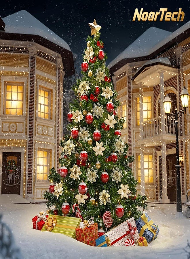 yumee 24Pcs Glitter Gold Christmas Poinsettia Artificial Flowers with 24 Clips Xmas Tree Wreath Decor for Holiday Party New Year Home Outdoor Porch - Image 3