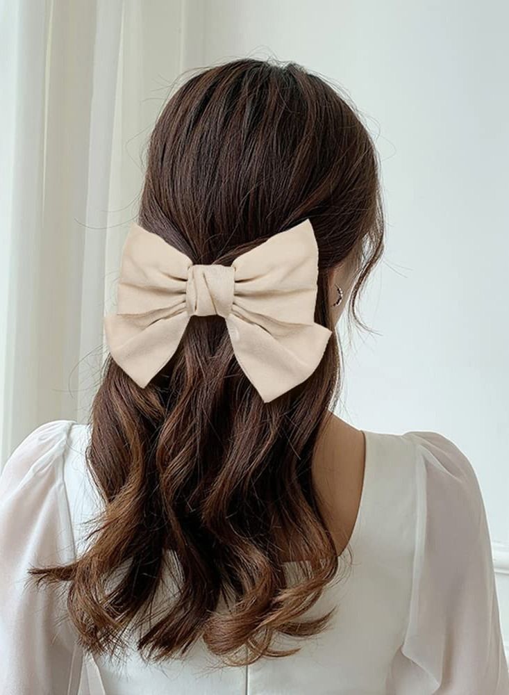 SYOSI عقدة كبيرة، عبوة من 12 فيونكة شعر ساتان كبيرة الحجم، مشابك شعر فرنسية، مشابك شعر على شكل كعكة، حامل ذيل حصان، إكسسوارات شرائط شعر للنساء والفتيات - Image 4