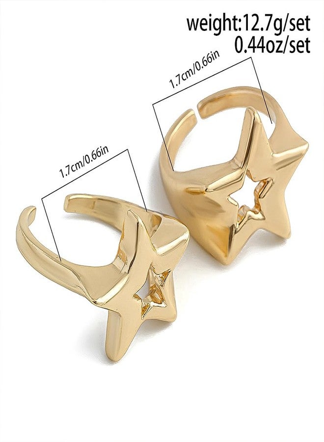 FUTIMELY Gold Star Ring for Women Men,Y2K Star Jewelry Accessories,Grunge Cool Punk Chunky Stars Knuckle Rings Set (Gold) - Image 2
