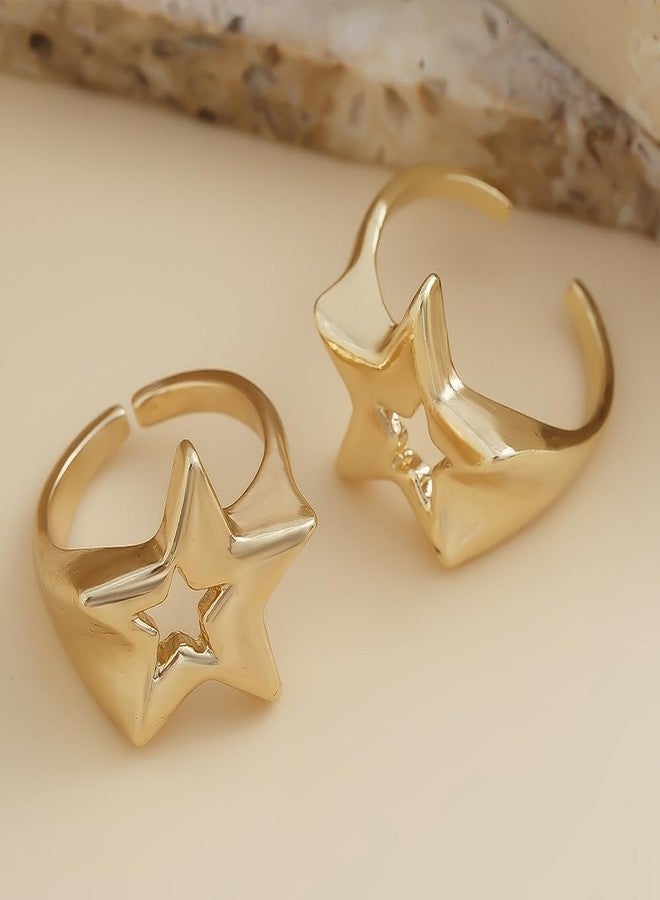 FUTIMELY Gold Star Ring for Women Men,Y2K Star Jewelry Accessories,Grunge Cool Punk Chunky Stars Knuckle Rings Set (Gold) - Image 5