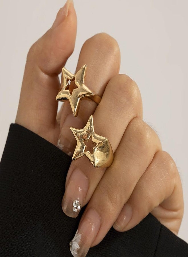 FUTIMELY Gold Star Ring for Women Men,Y2K Star Jewelry Accessories,Grunge Cool Punk Chunky Stars Knuckle Rings Set (Gold) - Image 4