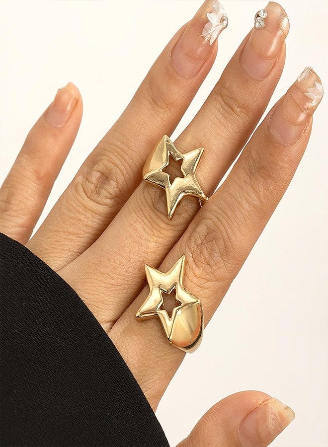 FUTIMELY Gold Star Ring for Women Men,Y2K Star Jewelry Accessories,Grunge Cool Punk Chunky Stars Knuckle Rings Set (Gold) - Image 3