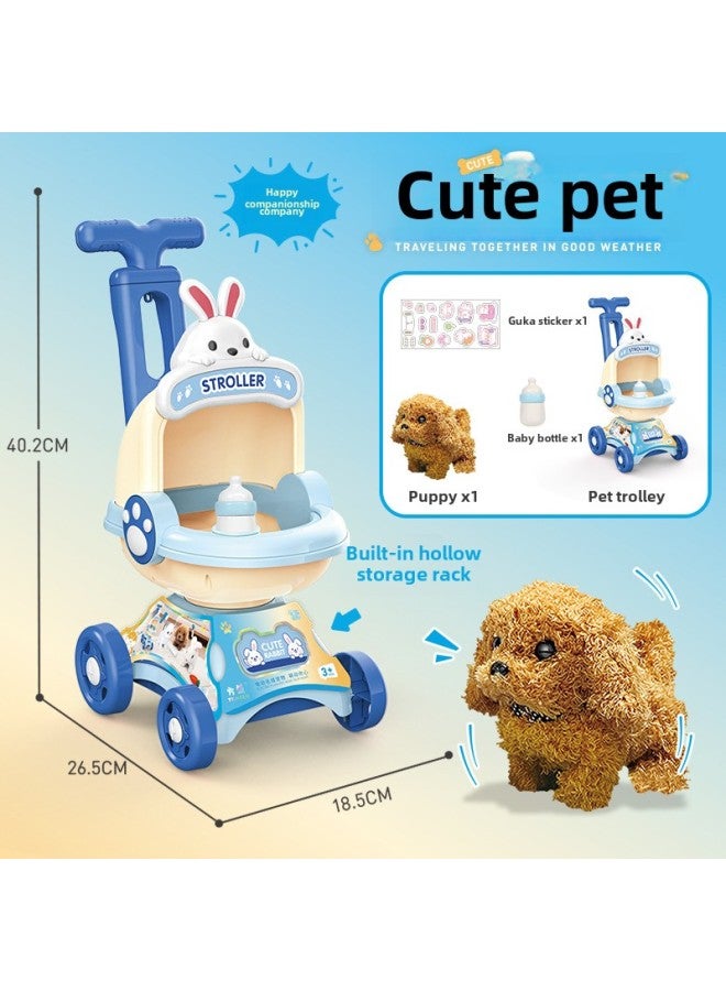 Luo Ke Meng Pet Cart Plush Cat Rabbit Dog Electric Walking Simulation Play House Children's Toys-Color:Rabbit Bottle Cart (teddy)  - Image 1