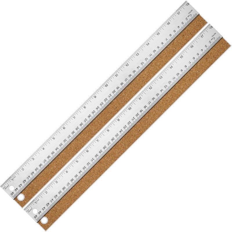 VORIGY Metal Ruler with Cork Backing 18 Inch Stainless Steel Rulers 18 Inch Metal Ruler 2 Pack Imperial and Metric NonSlip Prevent Ink Leakage for School Office Engineering Tools - Image 2