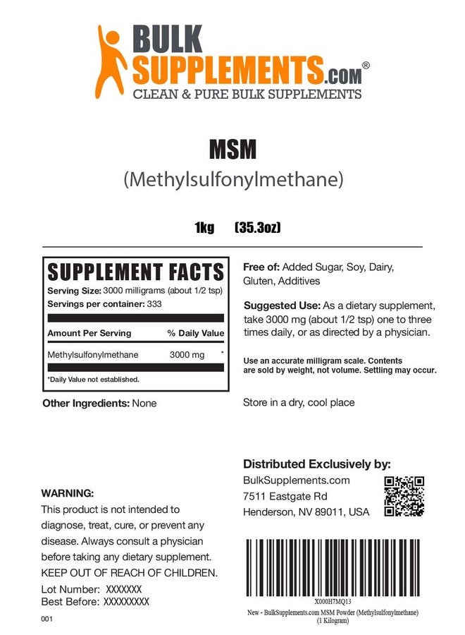 Msm Powder Methylsulfonylmethane Msm Supplement Msm Crystals Powder 3000Mg Of Msm Pure Powder Per Serving Unflavored  Gluten Free 1 Kilogram 22 Lbs