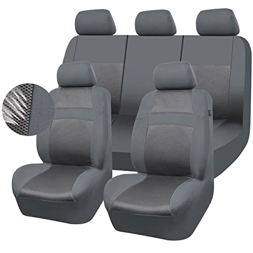 CAR PASS Seat Cover Full Sets, 3D Air Mesh Car Seat Cover with 5mm Composite Sponge Inside,Airbag Compatible Universal Fit for SUV,Vans,sedans, Trucks, Automotive Interior Covers(Pure Gray) - Image 1
