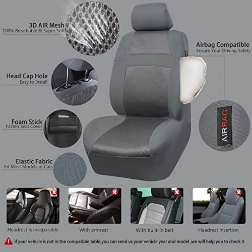 CAR PASS Seat Cover Full Sets, 3D Air Mesh Car Seat Cover with 5mm Composite Sponge Inside,Airbag Compatible Universal Fit for SUV,Vans,sedans, Trucks, Automotive Interior Covers(Pure Gray) - Image 3