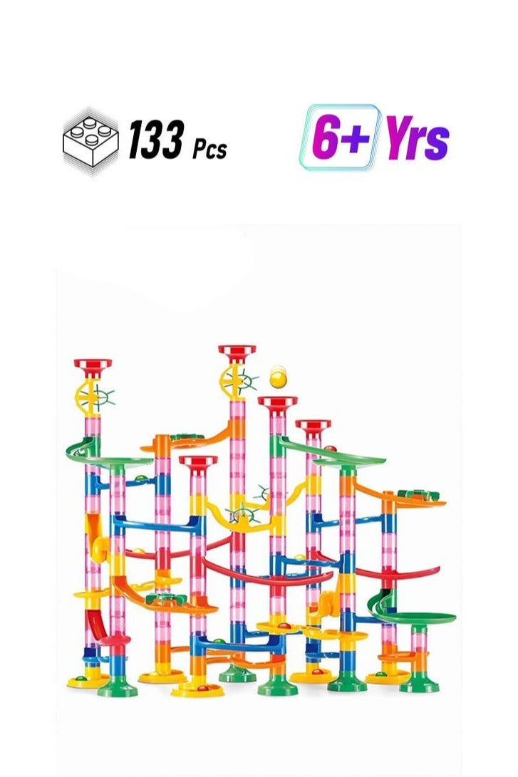 DURKU 133pcs Marble Run Construction Building Blocks 3D Stacking Track DIY Maze Pipe Sets - Image 1