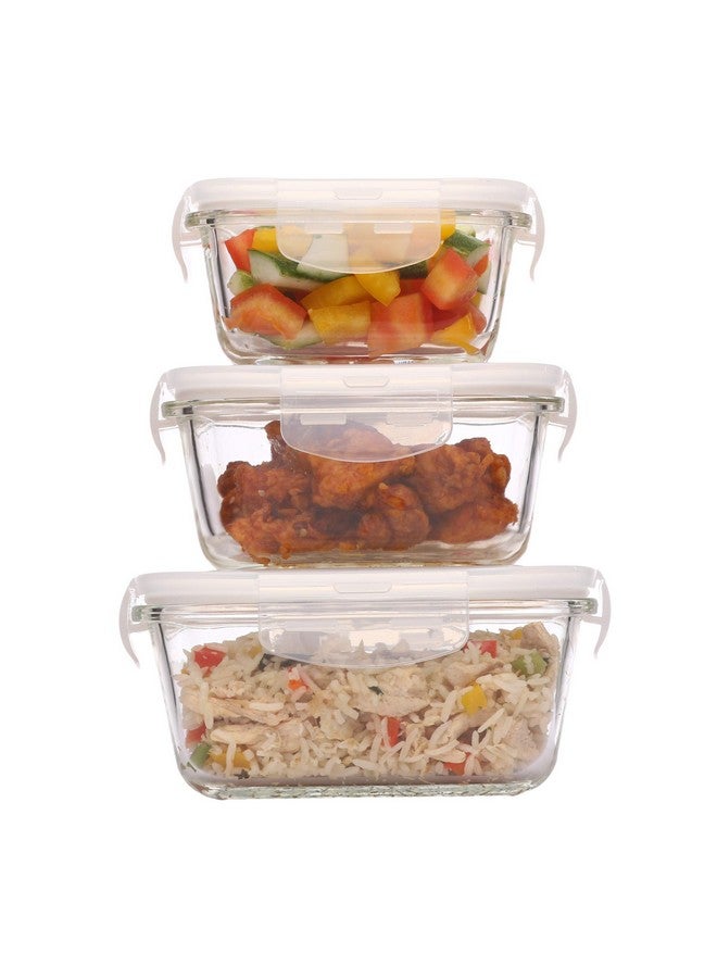 Femora Femora Borosilicate Glass Containers for Kitchen | 1 Year Warranty | Container Boxes for Storage, Storage Box for Kitchen with Air Vent Lid, Microwave Safe, Square (Set of 3-300ml, 500ml, 800ml) - Image 1
