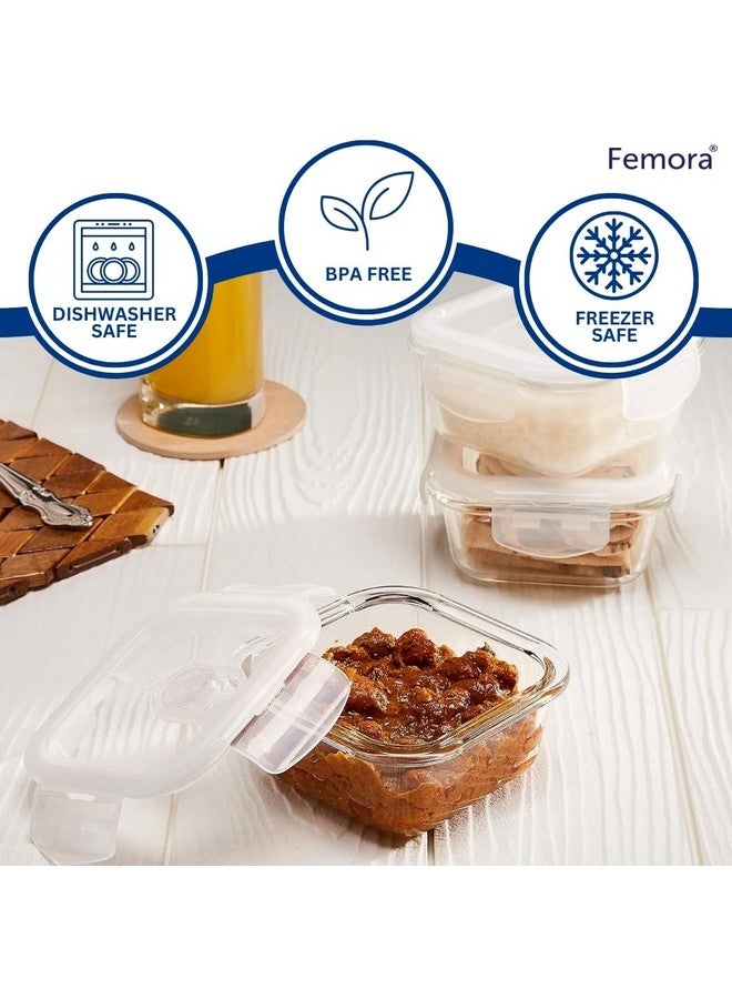 Femora Femora Borosilicate Glass Containers for Kitchen | 1 Year Warranty | Container Boxes for Storage, Storage Box for Kitchen with Air Vent Lid, Microwave Safe, Square (Set of 3-300ml, 500ml, 800ml) - Image 4
