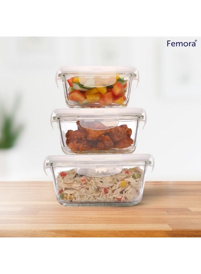 Femora Femora Borosilicate Glass Containers for Kitchen | 1 Year Warranty | Container Boxes for Storage, Storage Box for Kitchen with Air Vent Lid, Microwave Safe, Square (Set of 3-300ml, 500ml, 800ml) - Image 2