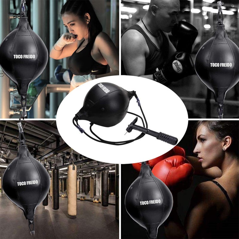 TOCO FREIDO PU Leather Boxing Ball, MMA Double End Punching Ball for Speed and Coordination Gym MMA Boxing Sports Punch Bag with Floor to Ceiling Rope Workout Training Gym Exercise Agility - Image 2