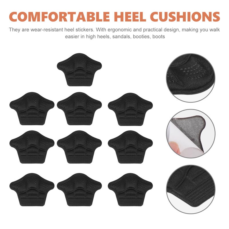 Self Adhesive Heel Cushions 5 Pairs Anti Blister Invisible Shoe Pads Black - Image 4
