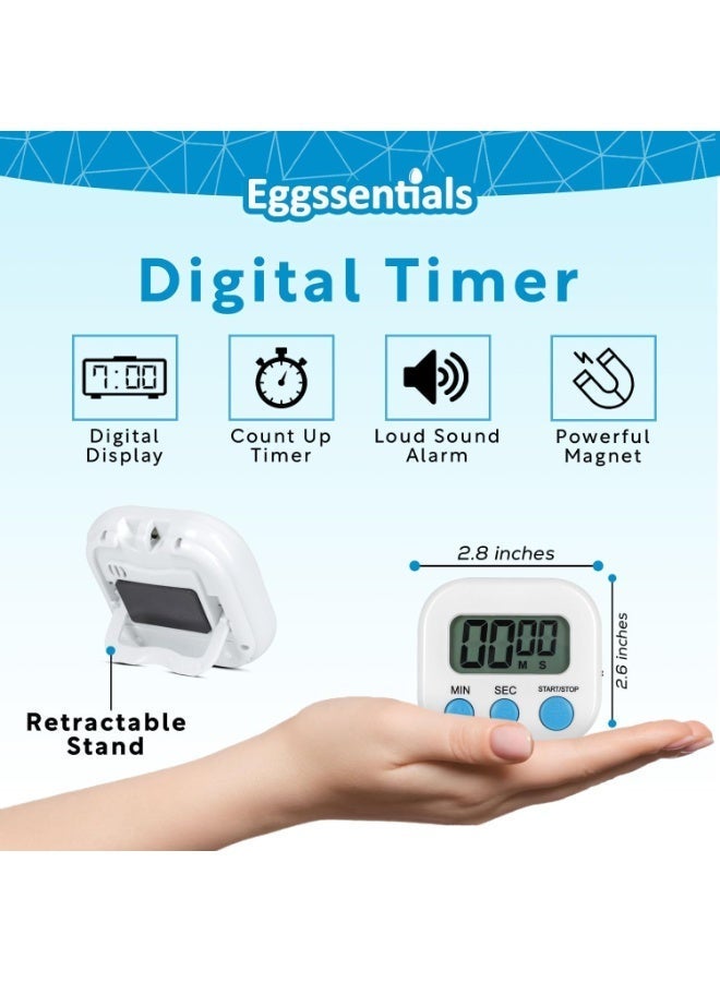 Eggssentials مؤقت تنازلي رقمي للمطبخ بشاشة LCD، مؤقت رقمي بشاشة كبيرة مع منبه عالي، ساعة توقيت متعددة الوظائف للطهي والفصول الدراسية والمكتب - Image 2