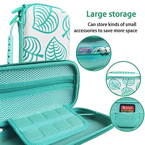 TIKOdirect Carrying Case for Switch lite, Shockproof Portable Travel Bag with Glitter Galaxy cover, Screen Protectors and Cute Leaf Thumb Grips Caps, Animal Crossing Green - Image 2