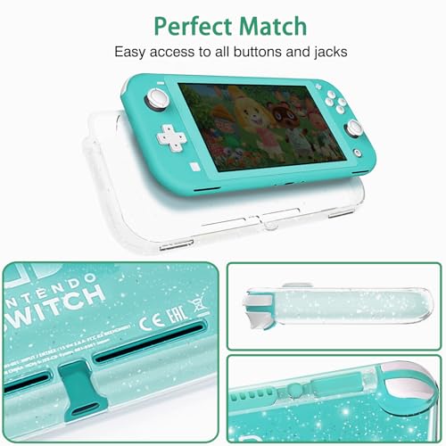 TIKOdirect Carrying Case for Switch lite, Shockproof Portable Travel Bag with Glitter Galaxy cover, Screen Protectors and Cute Leaf Thumb Grips Caps, Animal Crossing Green - Image 4