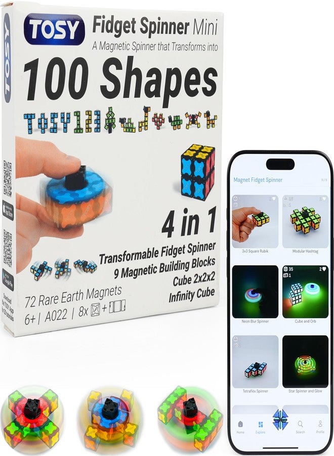 TOSY Magnet Fidget Spinner Mini - 8 Blocks, 3 in 1 Toy: Transformable Fidget Spinner, Infinity Cube, 2x2 Puzzle Cube, Stress Relief, STEM Sensory Magnet Tiles Birthday Gift for Kids/Boys/Girls/Adults - Image 1
