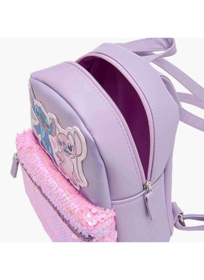 Disney - Girls Stitch and Angel Sequin Embellished Backpack with Adjustable Shoulder Straps and Zip Closure - Image 1