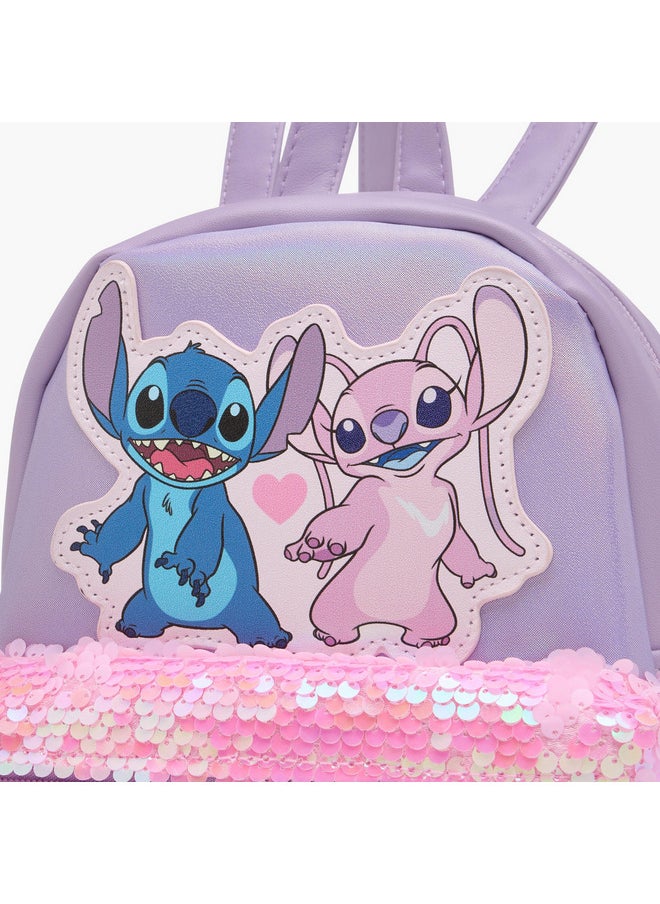 Disney - Girls Stitch and Angel Sequin Embellished Backpack with Adjustable Shoulder Straps and Zip Closure - Image 1