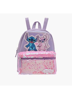 Disney Girls Stitch and Angel Sequin Embellished Backpack with Adjustable Shoulder Straps and Zip Closure  - Image 1