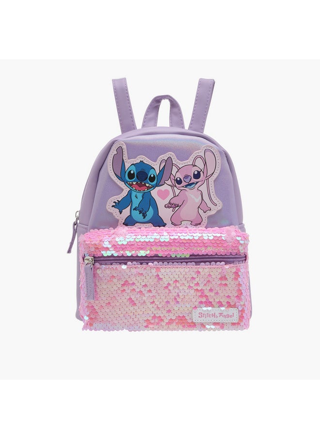 Disney - Girls Stitch and Angel Sequin Embellished Backpack with Adjustable Shoulder Straps and Zip Closure - Image 1