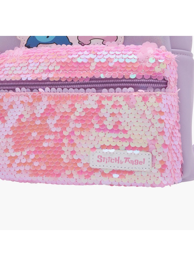Disney - Girls Stitch and Angel Sequin Embellished Backpack with Adjustable Shoulder Straps and Zip Closure - Image 1