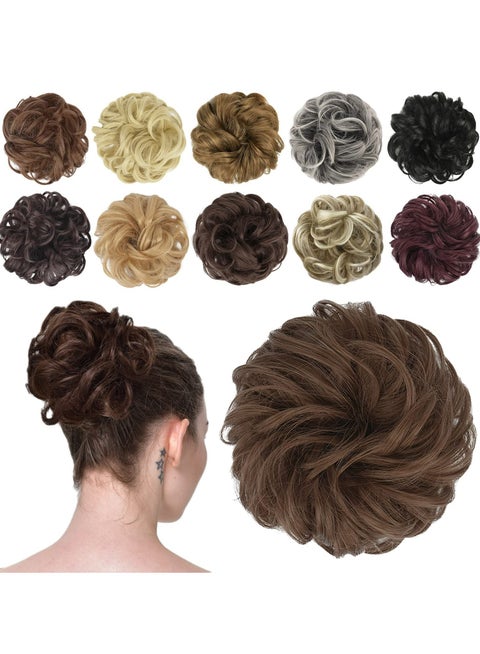 Messy Bun Hair Piece Hair Bun Scrunchies Darkest Wavy Chignon PonytailHair Extensions Thick Updo Hairpieces for WomenandGirls 1PCS (12# Light Golden Brown,1 Count (Pack of 1))