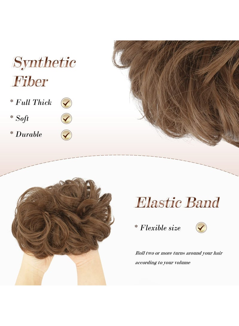 Messy Bun Hair Piece Hair Bun Scrunchies Darkest Wavy Chignon PonytailHair Extensions Thick Updo Hairpieces for WomenandGirls 1PCS (12# Light Golden Brown,1 Count (Pack of 1))