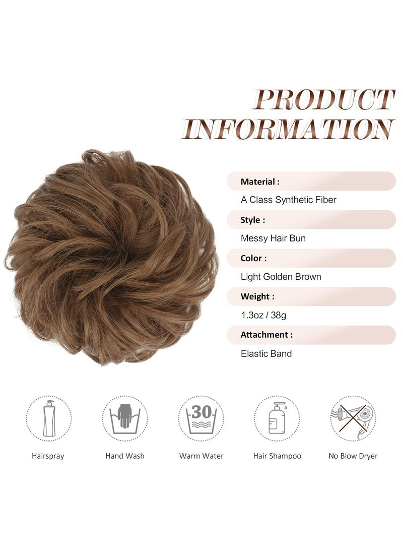 Messy Bun Hair Piece Hair Bun Scrunchies Darkest Wavy Chignon PonytailHair Extensions Thick Updo Hairpieces for WomenandGirls 1PCS (12# Light Golden Brown,1 Count (Pack of 1))