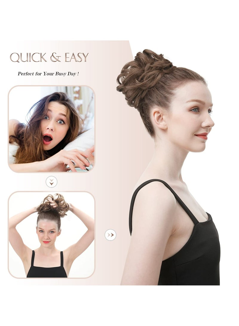 Messy Bun Hair Piece Hair Bun Scrunchies Darkest Wavy Chignon PonytailHair Extensions Thick Updo Hairpieces for WomenandGirls 1PCS (12# Light Golden Brown,1 Count (Pack of 1))