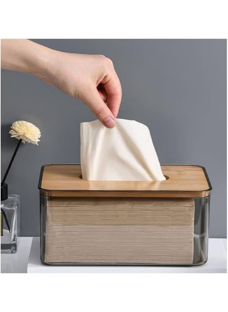 zoba Acrylic wooden tissue box with lid for kitchen, bathroom, and living room, 10x23.5x13.5 cm, transparent - Image 1