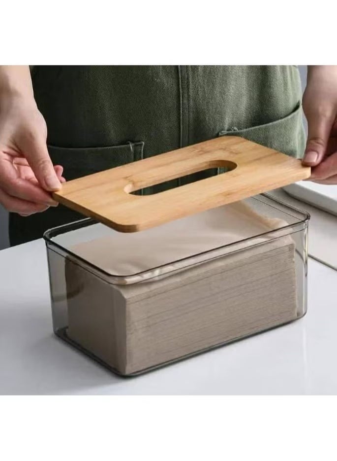zoba Acrylic wooden tissue box with lid for kitchen, bathroom, and living room, 10x23.5x13.5 cm, transparent - Image 2
