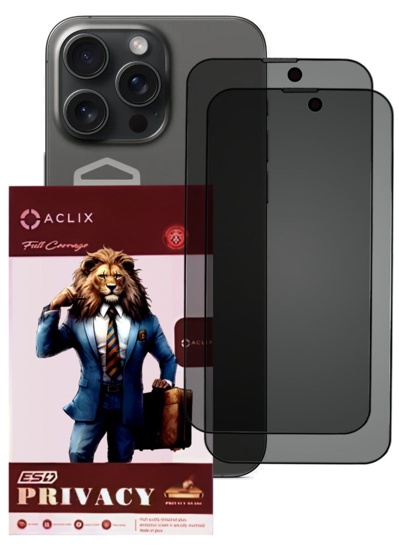 ACLIX 2 Pieces Antistatic ESD Dustproof Premium Quality High Definition Anti-Spy Privacy Tempered Glass Screen Protector Designed For  iPhone 15 Pro - Image 1
