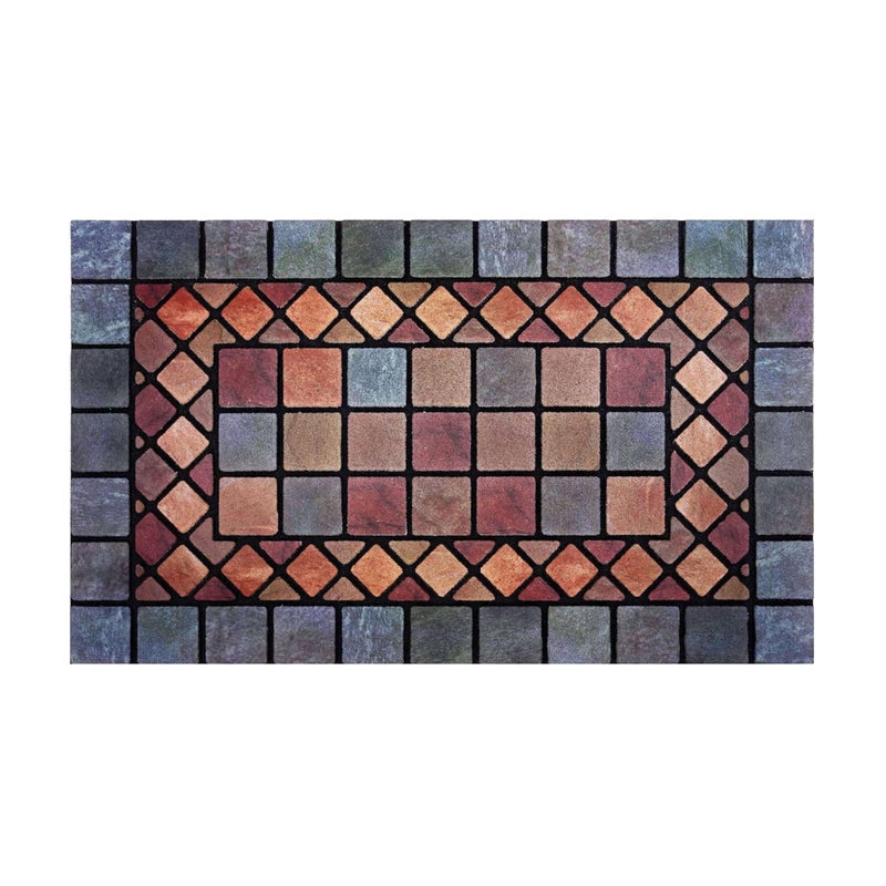 Nicoman Tile Heavy Duty Boot Scraper Doormat NonSlip AntiFatigue EcoFriendly Rubber IndoorOutdoor Door Mat Rectangular 75x44cm Blue Border