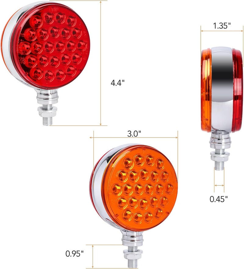 OGATOO Double Face 4" LED Trailer Tail Lights - Red/Amber Round 48 LED Pedestal Lights (2 Pcs) - Image 3