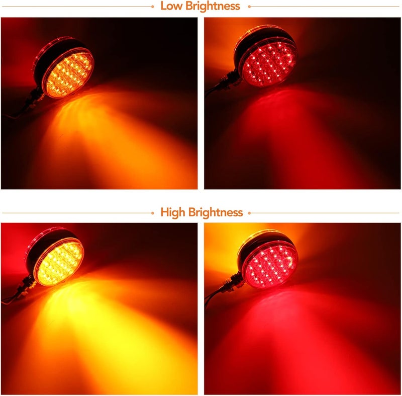 OGATOO Double Face 4" LED Trailer Tail Lights - Red/Amber Round 48 LED Pedestal Lights (2 Pcs) - Image 2