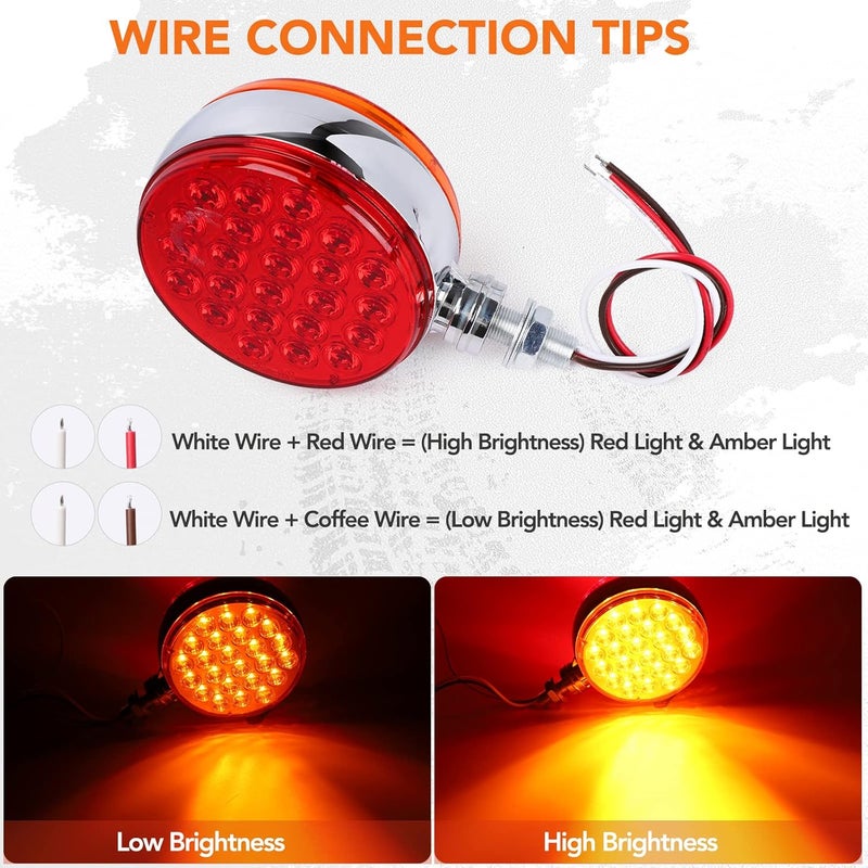 OGATOO Double Face 4" LED Trailer Tail Lights - Red/Amber Round 48 LED Pedestal Lights (2 Pcs) - Image 4