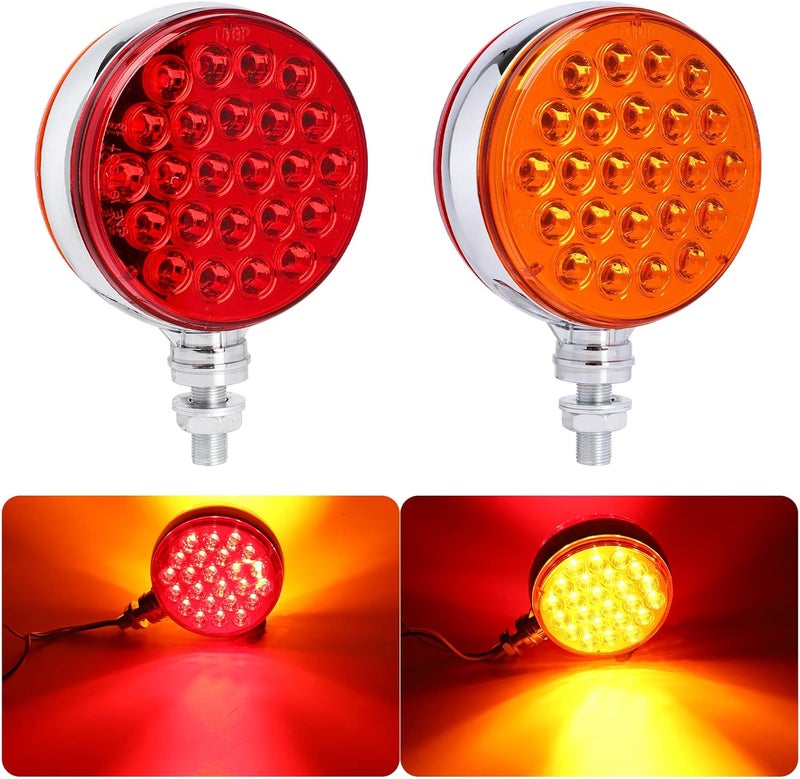 OGATOO Double Face 4" LED Trailer Tail Lights - Red/Amber Round 48 LED Pedestal Lights (2 Pcs) - Image 1
