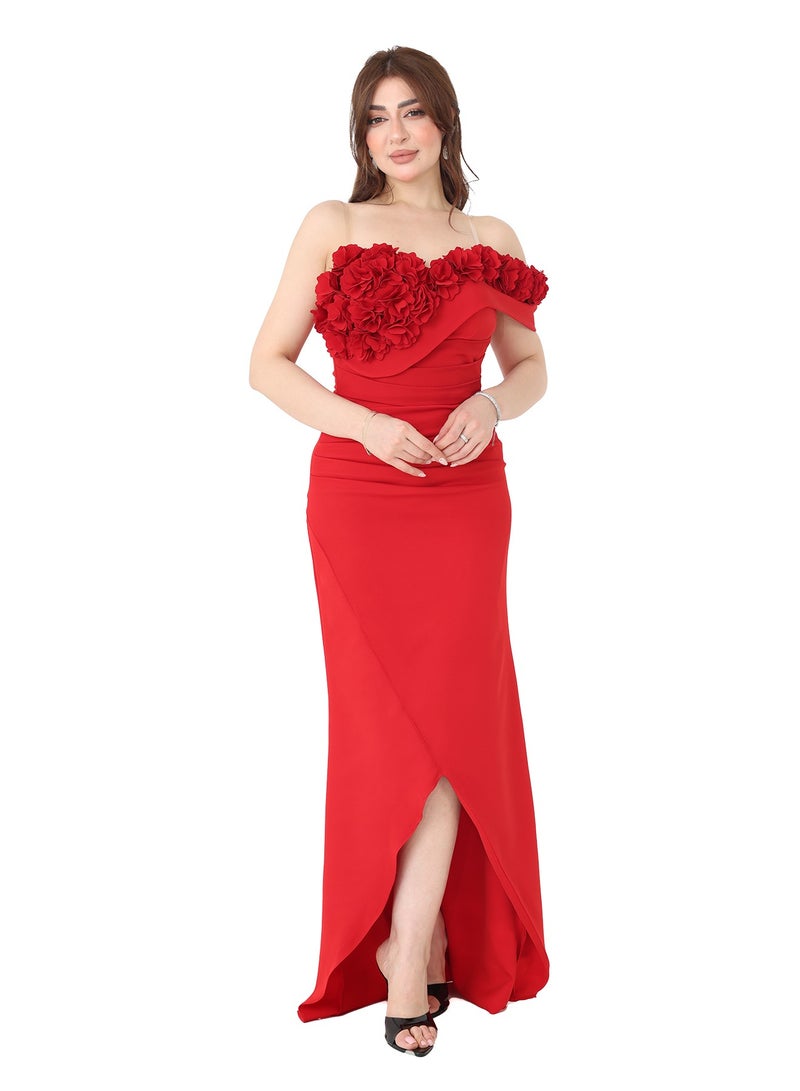 Modern Design An elegant evening dress for special occasions featuring elegant roses on the chest and shoulder A unique design from the modern designer brand that combines elegance and sophistication for an exceptional look at parties - Image 1