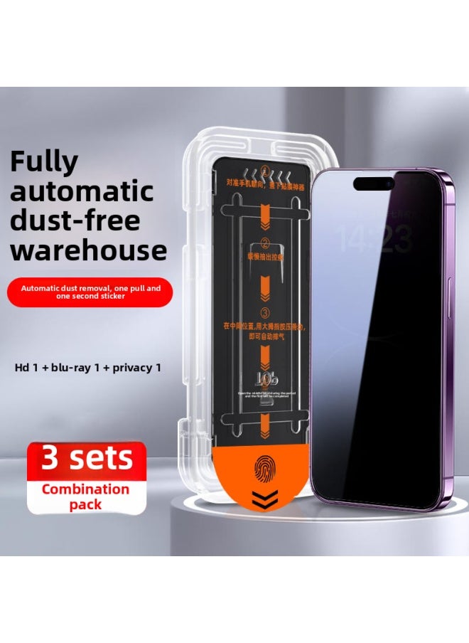 Generic For Iphone 13 Tempered Film For Iphone15promax Anti-peep 15pro Mobile Phone Film 14 Dustless XR-Colour:[fully Automatic Second-second Dust-free Warehouse Mixed Package] 1 Piece Of Ultra-clear + 1 Piece Of Blue Light + 1 Piece Of Privacy Protection-Size:For Iphone 12 Pro Max  - Image 1