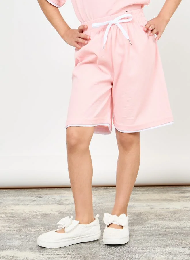 Styli Oversized Waffle Texture Teddy Graphic Print T-shirt and Short Set