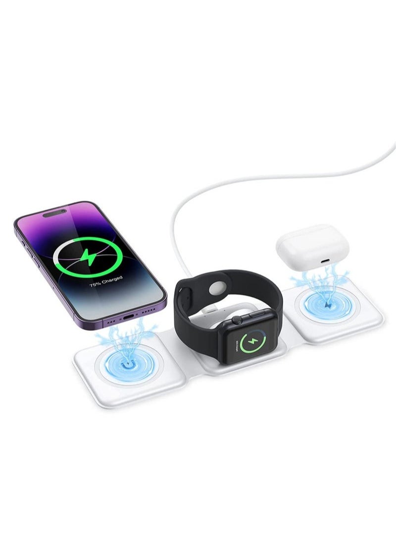 Generic - 3 in 1 Wireless Charger, Foldable Induction Chargers, Fast Magnetic Charging Pad Compatible with iPhone 14/13/12/11/Galaxy/Air Pods Pro/iWatch - Image 1