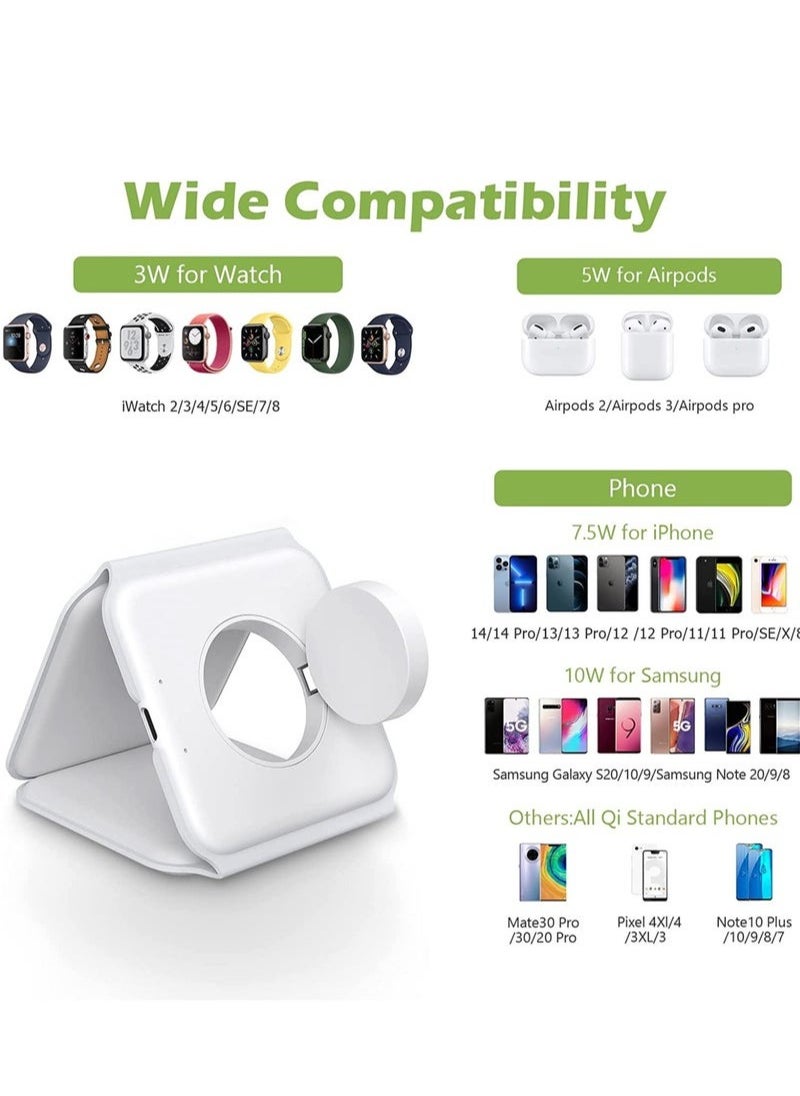 Generic - 3 in 1 Wireless Charger, Foldable Induction Chargers, Fast Magnetic Charging Pad Compatible with iPhone 14/13/12/11/Galaxy/Air Pods Pro/iWatch - Image 1