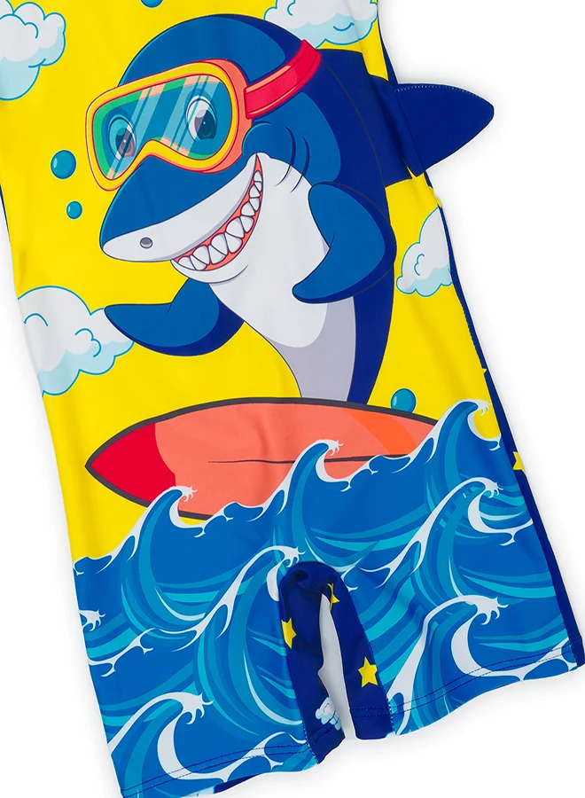 babyqlo Surfing Shark Swimwear Set with Cap for Boys