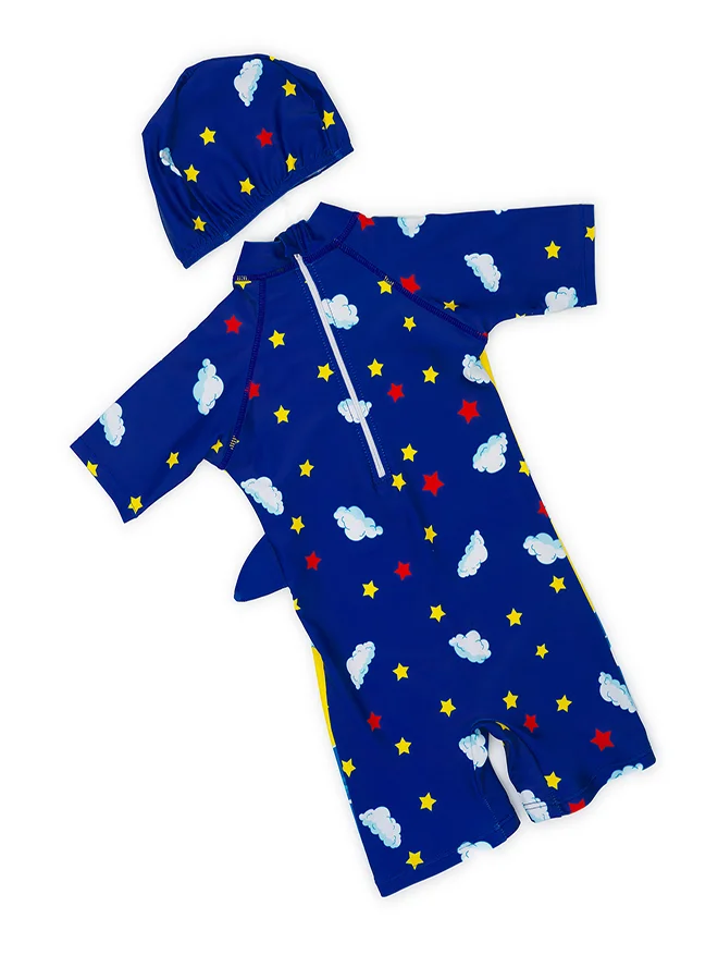 babyqlo Surfing Shark Swimwear Set with Cap for Boys