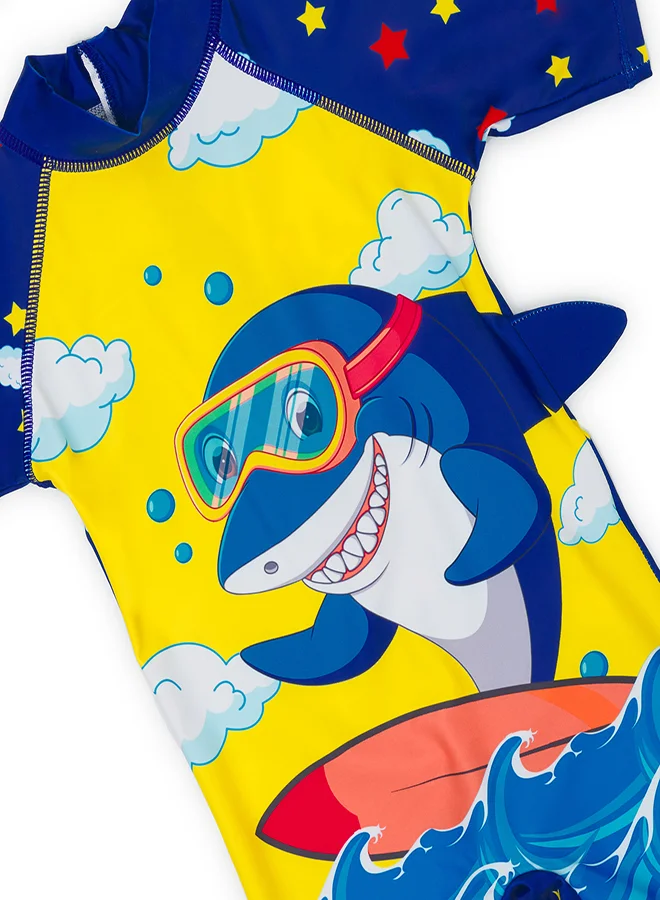 babyqlo Surfing Shark Swimwear Set with Cap for Boys