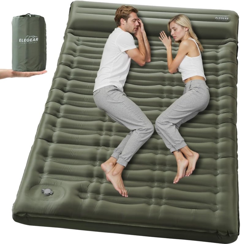 Elegear CumbreXâ„¢ Double Sleeping Pad for Camping, 5.5" Ultra-Thick Inflatable Camping Sleeping Pad 2 Person with Built-in Foot Pump, Portable Camping Sleeping Mat for Backpacking Hiking Tent, Full - Image 1
