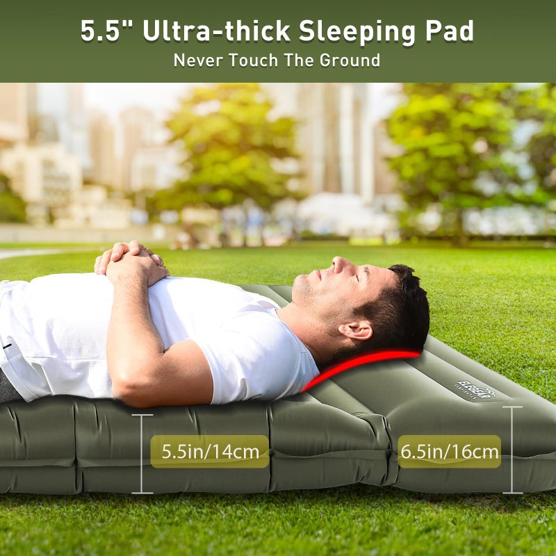 Elegear CumbreXâ„¢ Double Sleeping Pad for Camping, 5.5" Ultra-Thick Inflatable Camping Sleeping Pad 2 Person with Built-in Foot Pump, Portable Camping Sleeping Mat for Backpacking Hiking Tent, Full - Image 4