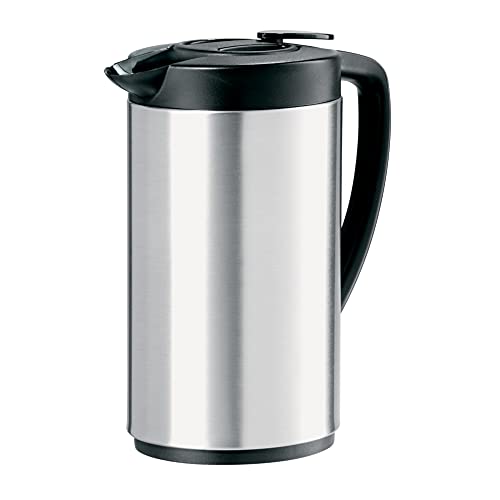 OGGI Oval Carafe Glass Liner - Stainless Steel Body, 1 Liter / 34oz Capacity - Ideal Glass Vacuum Coffee Carafe and Tea Thermos, Press Button for Easy Pouring - Stainless - Image 1