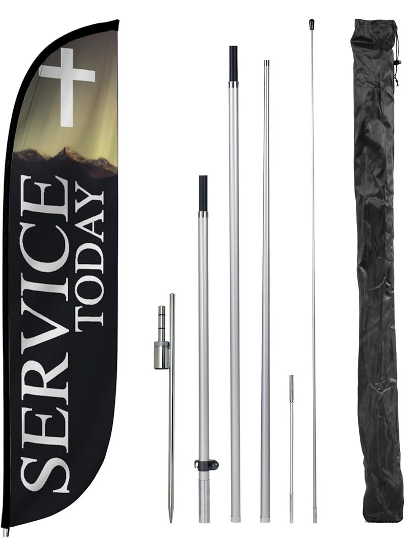 LookOurWay LookOurWay Feather Flag Set 12 ft Advertising Flag with Fiberglass Poles and Ground Spike for Business Promotion Church Theme Service Today  - Image 1